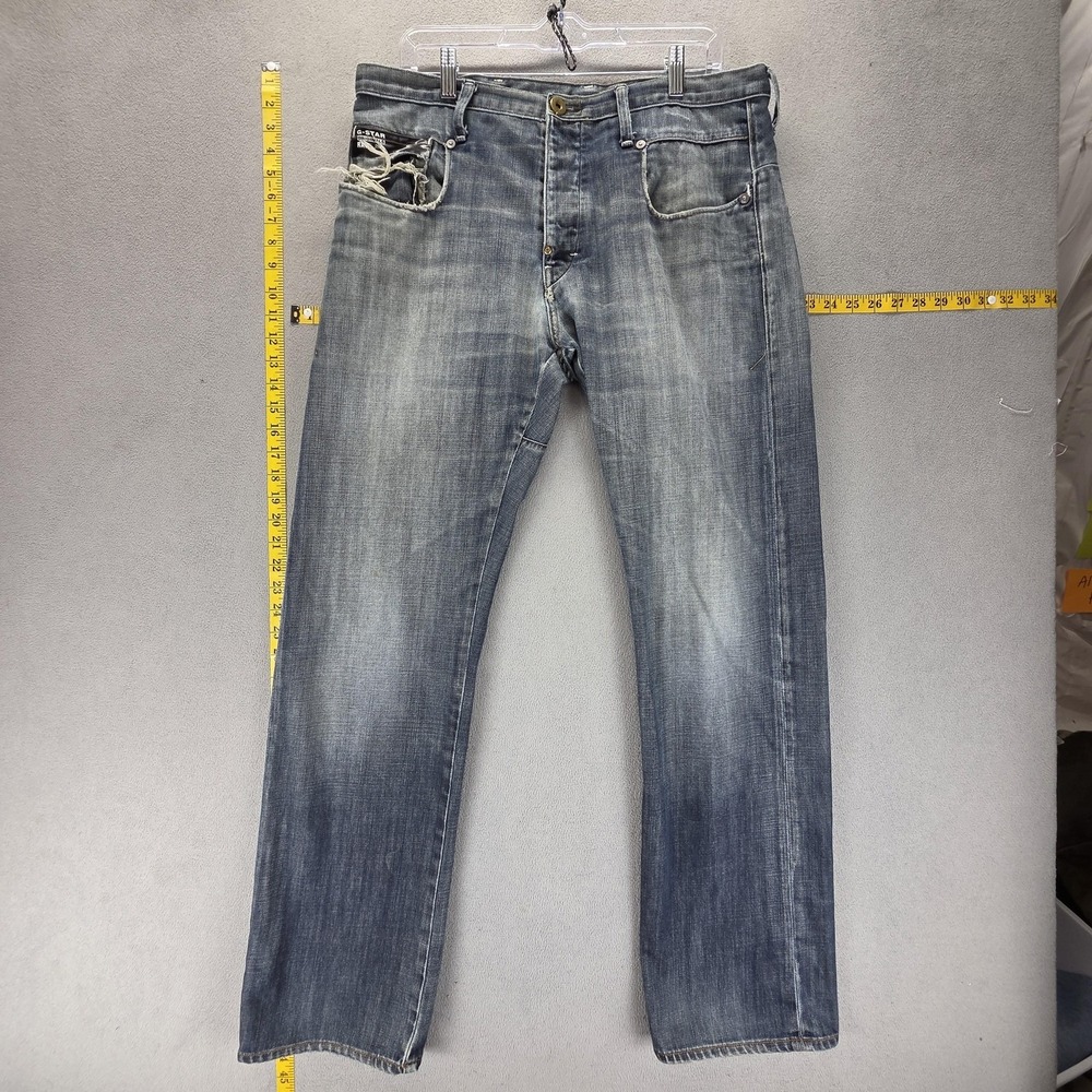 G-Star RAW Jeans Mens 34x32 Blue Buckle Back Button Fly Dark Wash